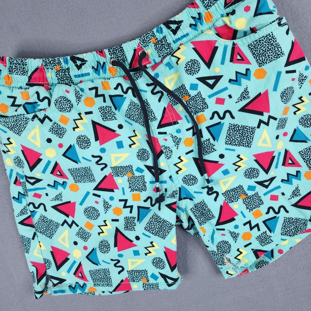 Vintage 90s Party Geometric Print Stretch Twill Shorts L Raw Yarn Industries